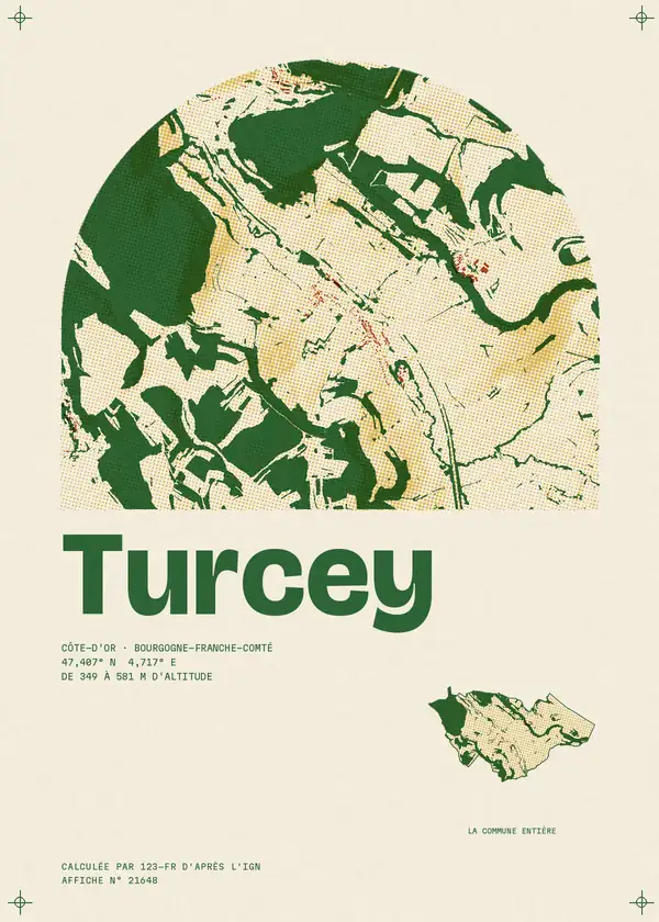 Affiche de Turcey, calculée par 123-fr d'après l'IGN