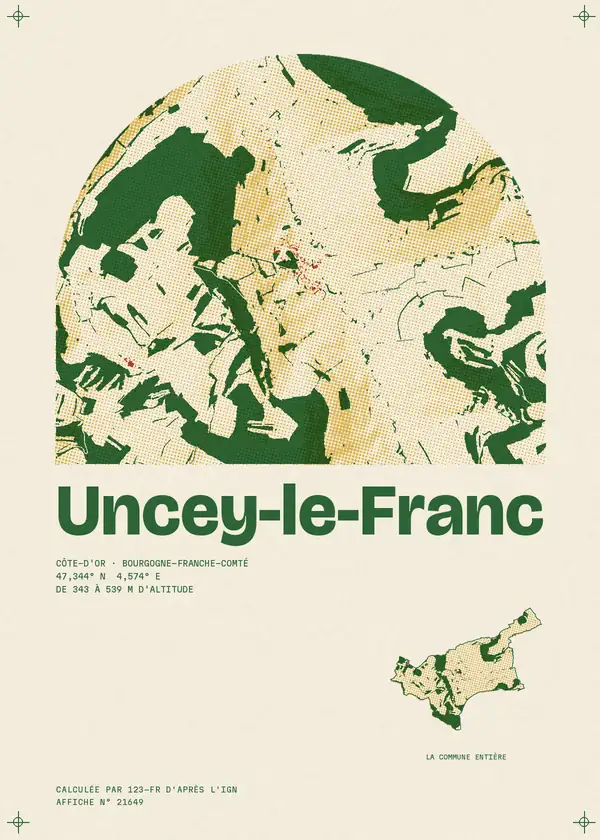 Affiche de Uncey-le-Franc, calculée par 123-fr d'après l'IGN