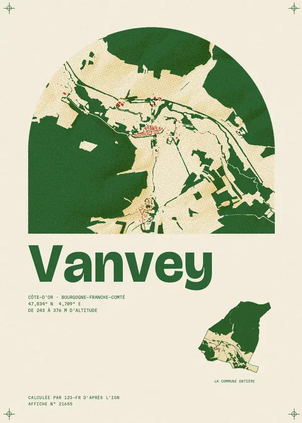 Affiche de Vanvey, calculée par 123-fr d'après l'IGN