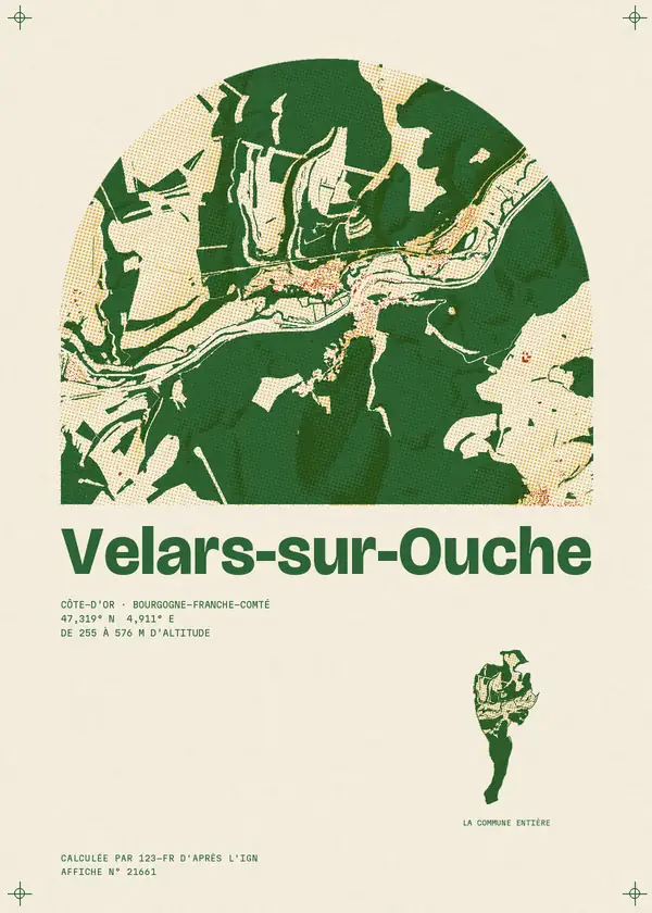 Affiche de Velars-sur-Ouche, calculée par 123-fr d'après l'IGN