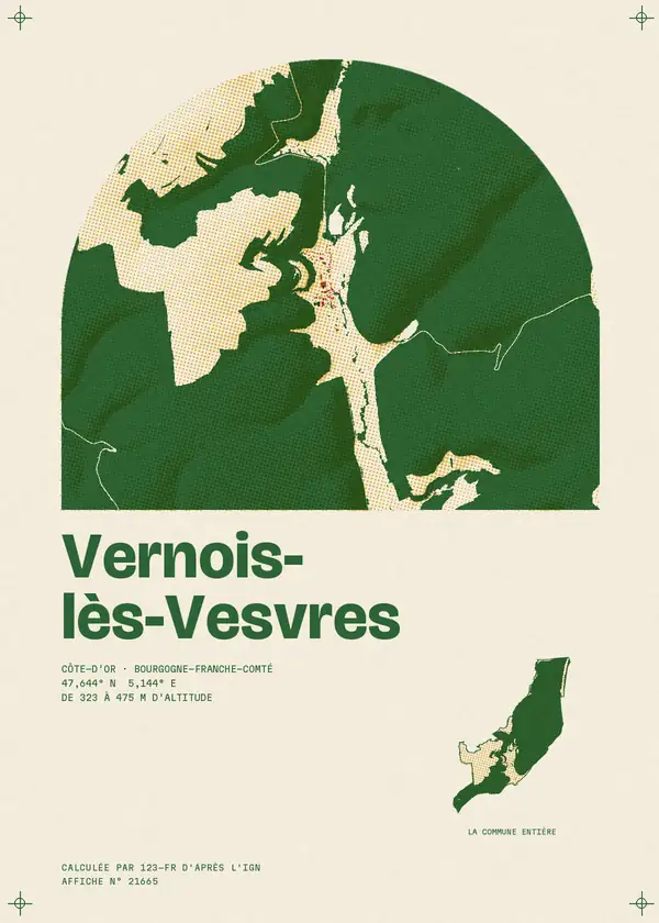 Affiche de Vernois-lès-Vesvres, calculée par 123-fr d'après l'IGN