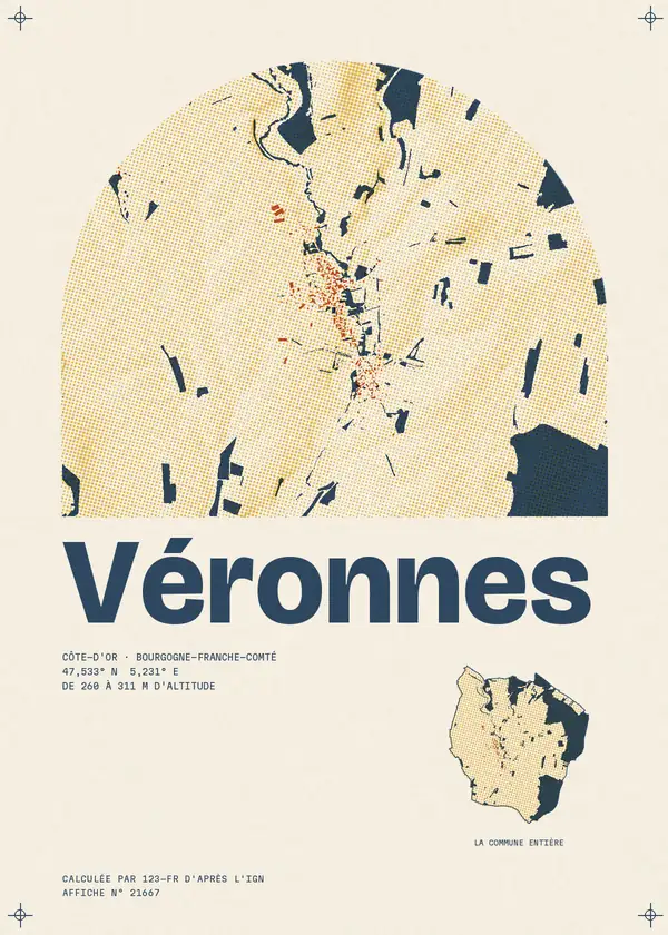Affiche de Véronnes, calculée par 123-fr d'après l'IGN