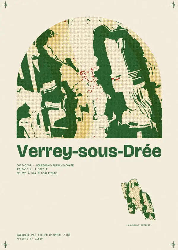 Affiche de Verrey-sous-Drée, calculée par 123-fr d'après l'IGN
