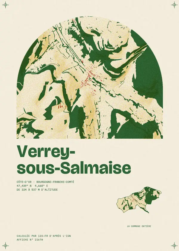 Affiche de Verrey-sous-Salmaise, calculée par 123-fr d'après l'IGN