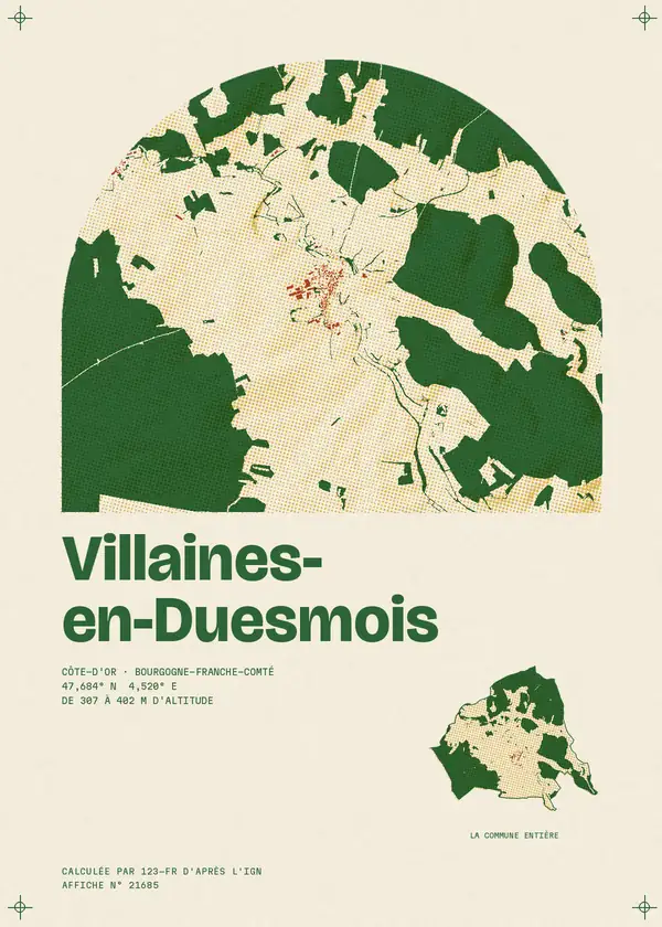 Affiche de Villaines-en-Duesmois, calculée par 123-fr d'après l'IGN