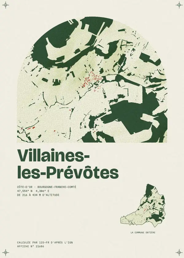 Affiche de Villaines-les-Prévôtes, calculée par 123-fr d'après l'IGN