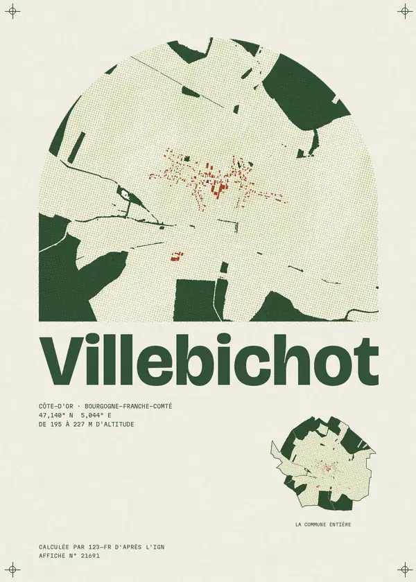 Affiche de Villebichot, calculée par 123-fr d'après l'IGN
