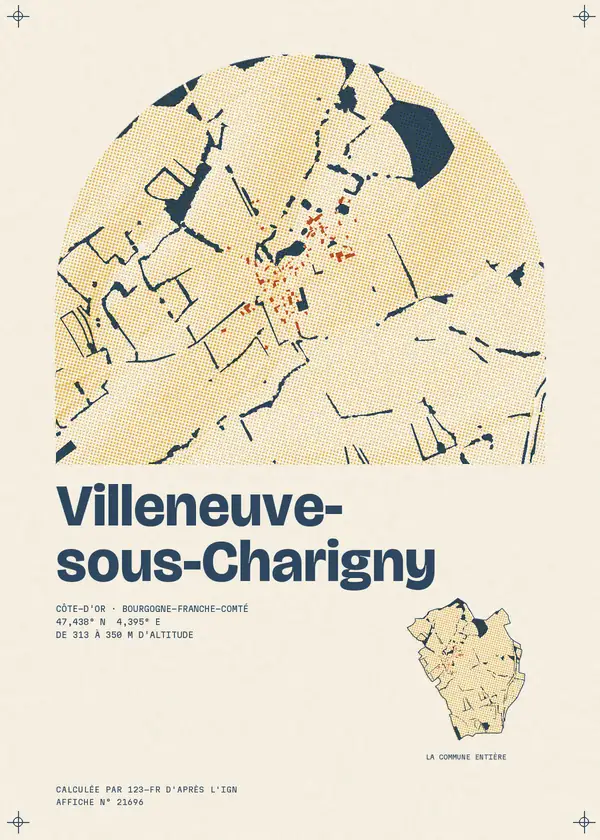 Affiche de Villeneuve-sous-Charigny, calculée par 123-fr d'après l'IGN