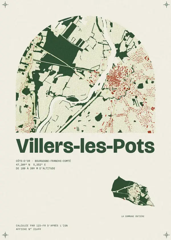 Affiche de Villers-les-Pots, calculée par 123-fr d'après l'IGN