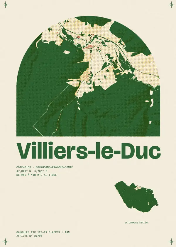 Affiche de Villiers-le-Duc, calculée par 123-fr d'après l'IGN