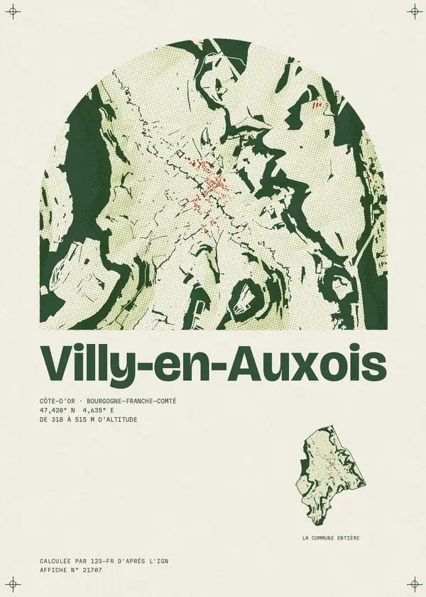 Affiche de Villy-en-Auxois, calculée par 123-fr d'après l'IGN