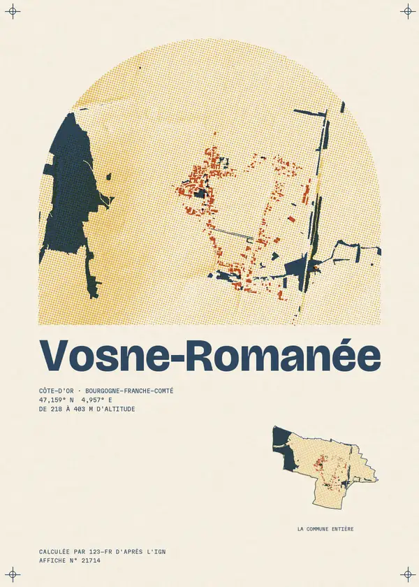 Affiche de Vosne-Romanée, calculée par 123-fr d'après l'IGN