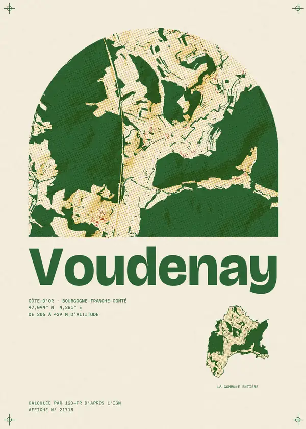 Affiche de Voudenay, calculée par 123-fr d'après l'IGN