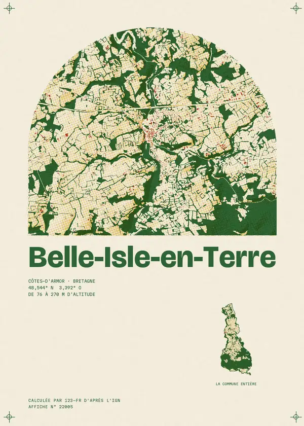 Affiche de Belle-Isle-en-Terre, calculée par 123-fr d'après l'IGN