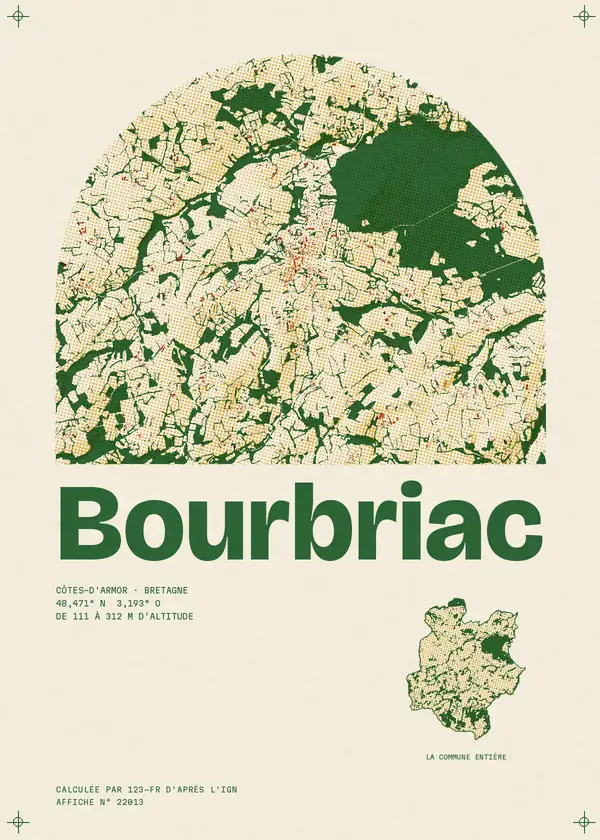 Affiche de Bourbriac, calculée par 123-fr d'après l'IGN