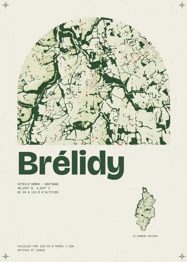 Affiche de Brélidy, calculée par 123-fr d'après l'IGN
