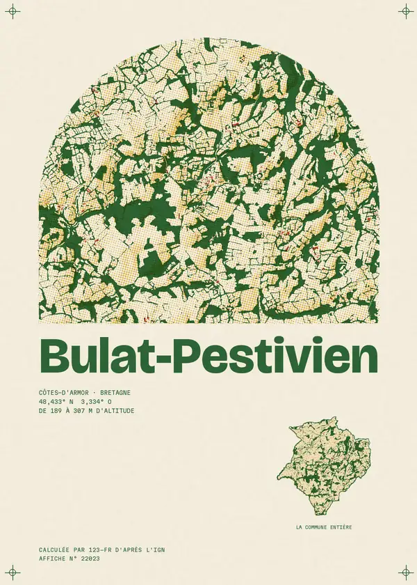 Affiche de Bulat-Pestivien, calculée par 123-fr d'après l'IGN