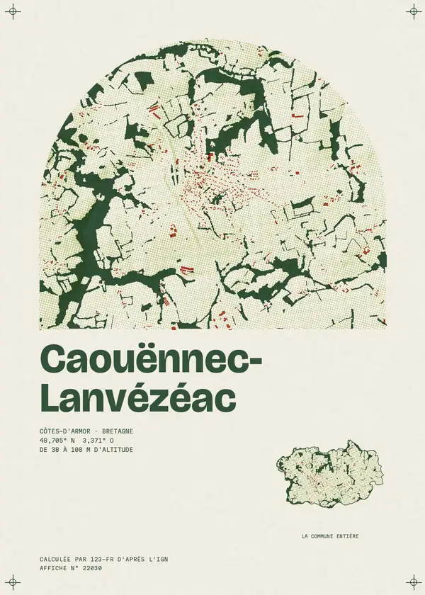 Affiche de Caouënnec-Lanvézéac, calculée par 123-fr d'après l'IGN