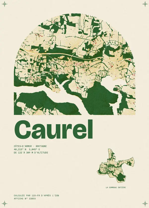 Affiche de Caurel, calculée par 123-fr d'après l'IGN