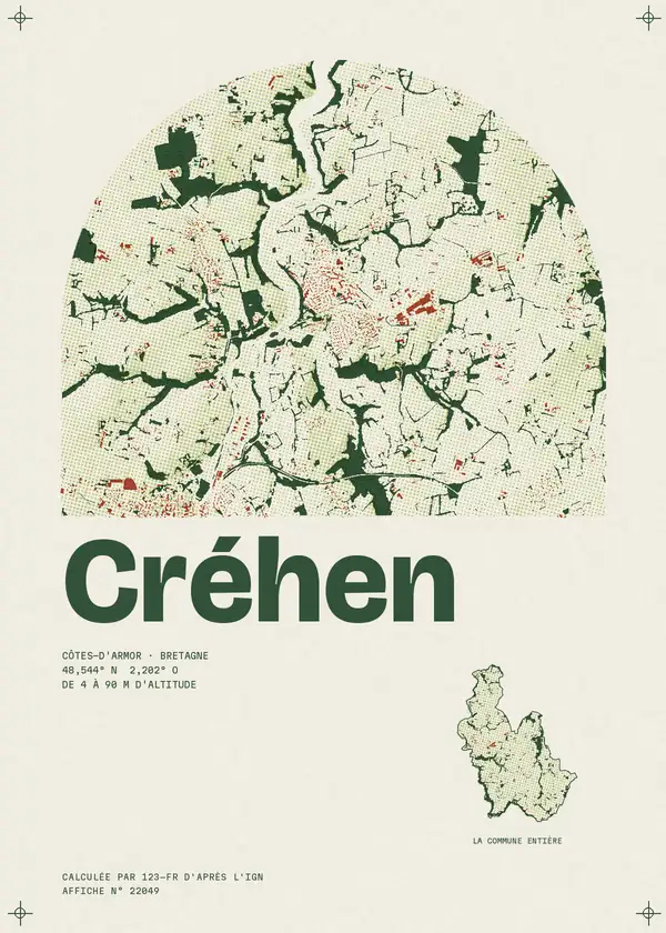 Affiche de Créhen, calculée par 123-fr d'après l'IGN