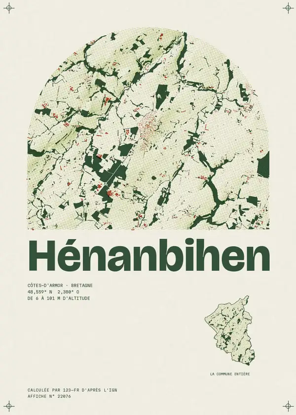 Affiche de Hénanbihen, calculée par 123-fr d'après l'IGN