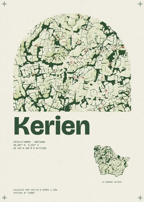 Affiche de Kerien, calculée par 123-fr d'après l'IGN