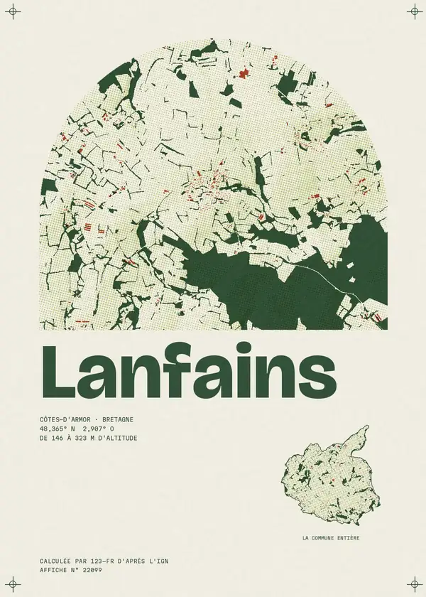 Affiche de Lanfains, calculée par 123-fr d'après l'IGN