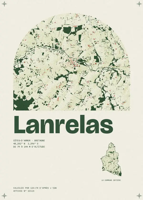 Affiche de Lanrelas, calculée par 123-fr d'après l'IGN