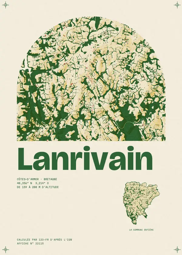 Affiche de Lanrivain, calculée par 123-fr d'après l'IGN