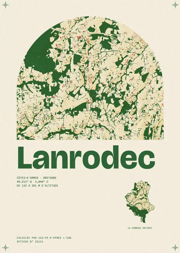Affiche de Lanrodec, calculée par 123-fr d'après l'IGN