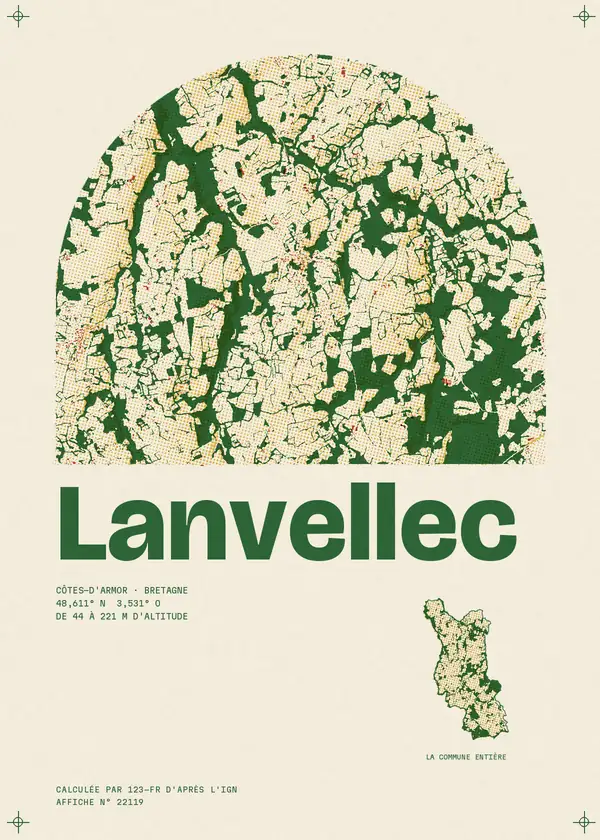 Affiche de Lanvellec, calculée par 123-fr d'après l'IGN