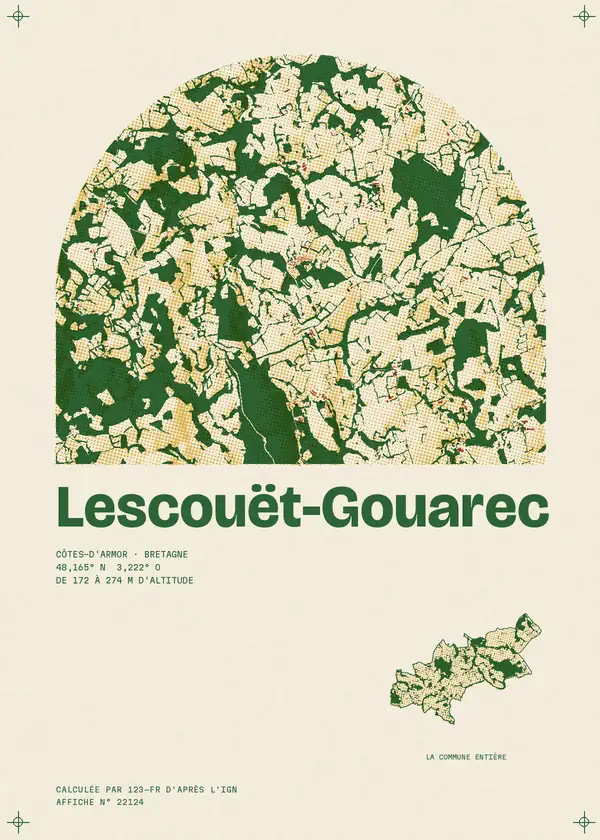 Affiche de Lescouët-Gouarec, calculée par 123-fr d'après l'IGN