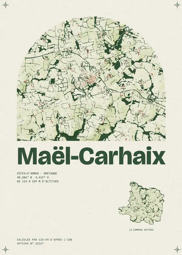 Affiche de Maël-Carhaix, calculée par 123-fr d'après l'IGN