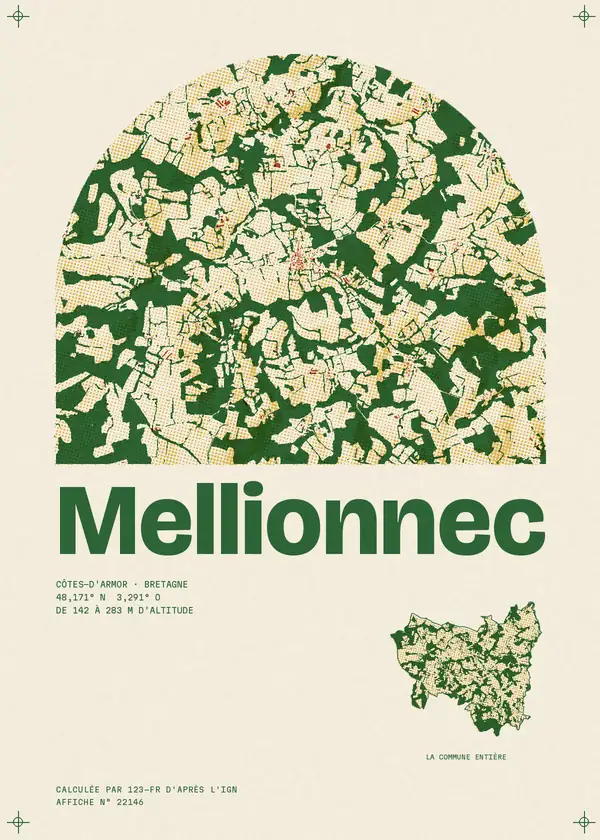 Affiche de Mellionnec, calculée par 123-fr d'après l'IGN