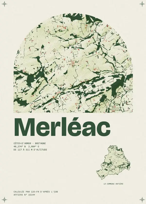 Affiche de Merléac, calculée par 123-fr d'après l'IGN
