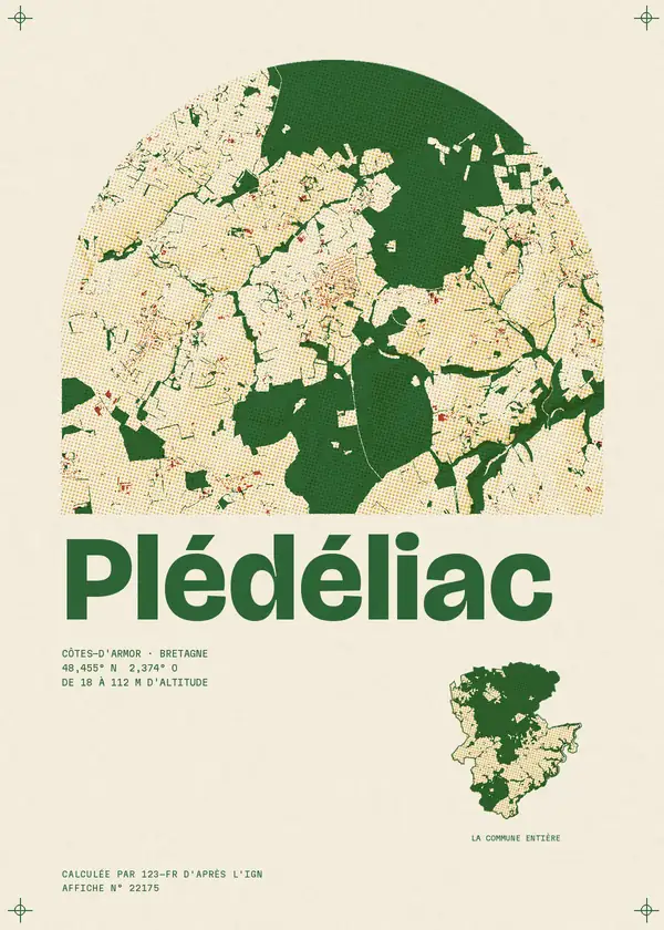 Affiche de Plédéliac, calculée par 123-fr d'après l'IGN