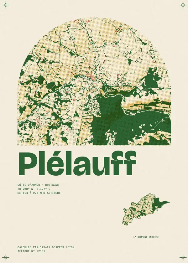 Affiche de Plélauff, calculée par 123-fr d'après l'IGN
