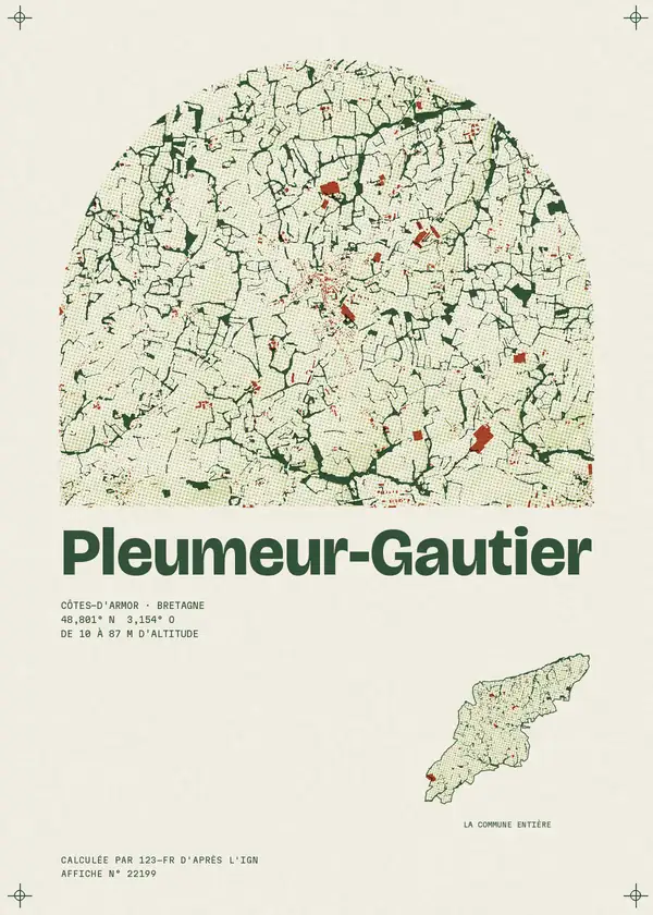 Affiche de Pleumeur-Gautier, calculée par 123-fr d'après l'IGN