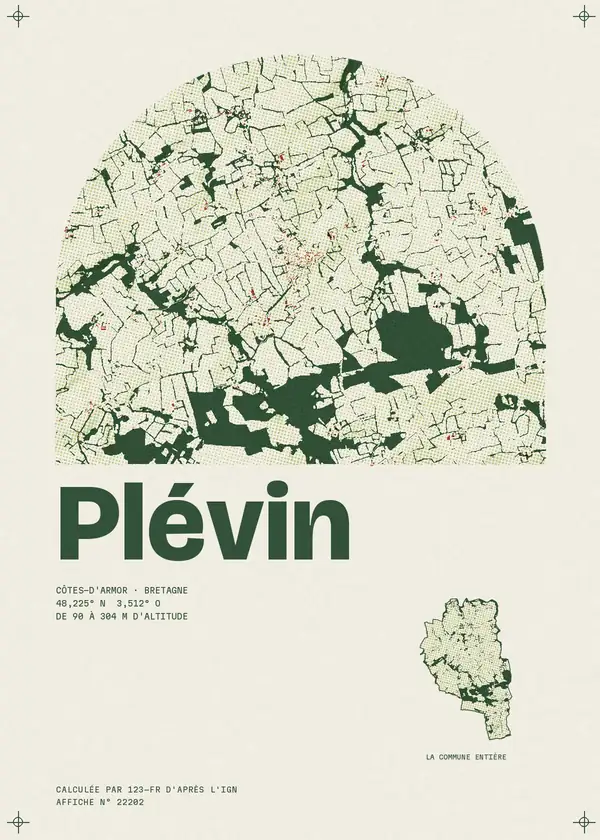Affiche de Plévin, calculée par 123-fr d'après l'IGN
