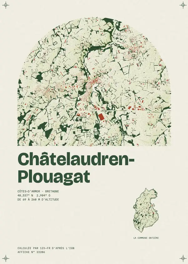 Affiche de Châtelaudren-Plouagat, calculée par 123-fr d'après l'IGN