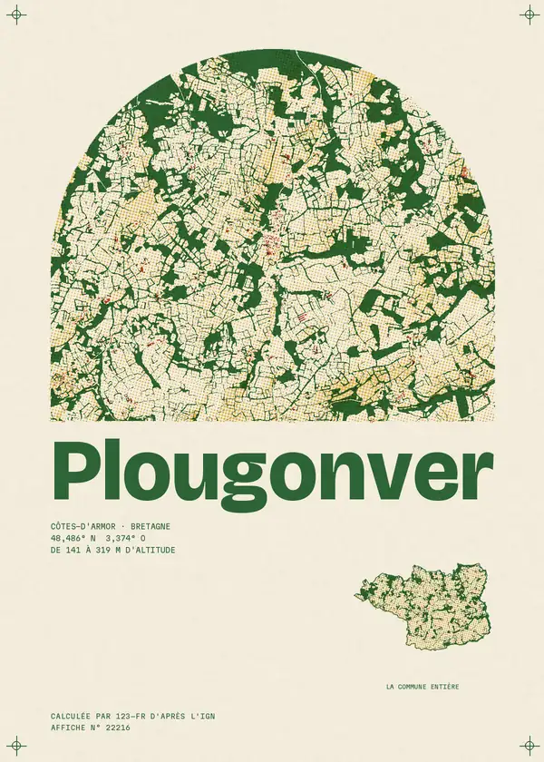 Affiche de Plougonver, calculée par 123-fr d'après l'IGN