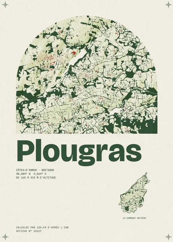 Affiche de Plougras, calculée par 123-fr d'après l'IGN