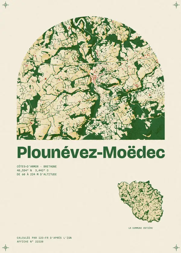 Affiche de Plounévez-Moëdec, calculée par 123-fr d'après l'IGN