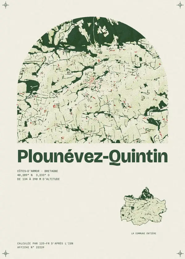 Affiche de Plounévez-Quintin, calculée par 123-fr d'après l'IGN