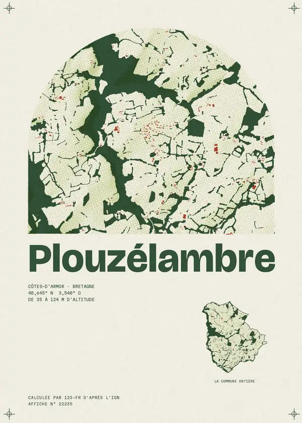Affiche de Plouzélambre, calculée par 123-fr d'après l'IGN