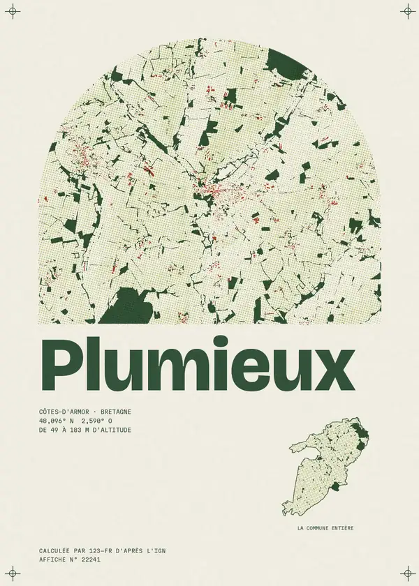 Affiche de Plumieux, calculée par 123-fr d'après l'IGN