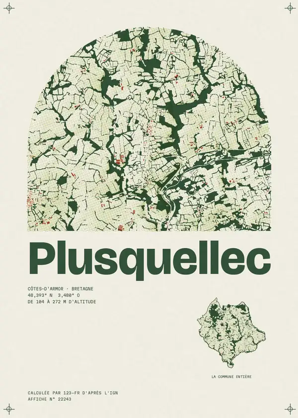 Affiche de Plusquellec, calculée par 123-fr d'après l'IGN
