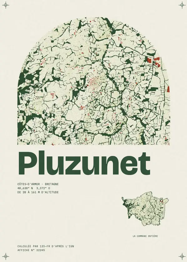 Affiche de Pluzunet, calculée par 123-fr d'après l'IGN