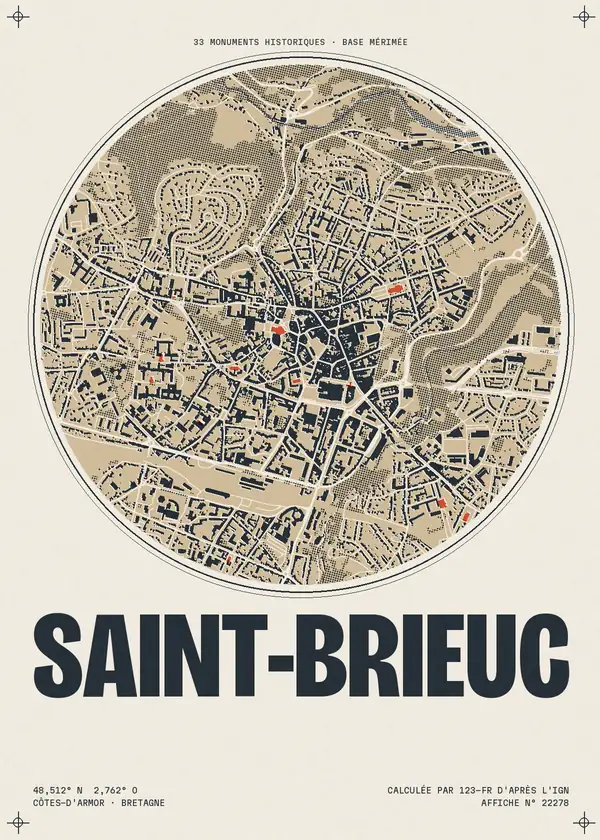 Affiche de Saint-Brieuc, calculée par 123-fr d'après l'IGN