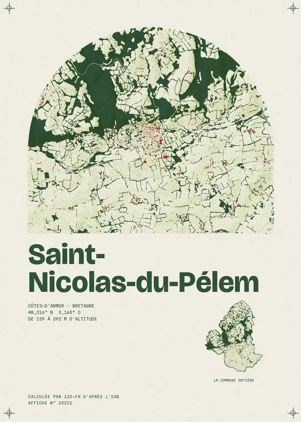 Affiche de Saint-Nicolas-du-Pélem, calculée par 123-fr d'après l'IGN